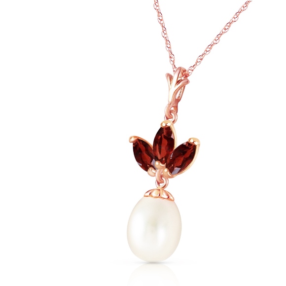 14K. SOLID GOLD NECKLACE WITH PEARL & GARNETS